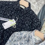 black letter cotton linen printed shirt