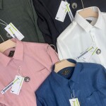 black letter imported linen stripe shirt