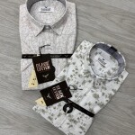 black letter half sleeve linen printed shirt