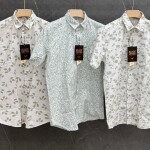 black letter half sleeve linen printed shirt