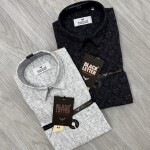 black letter half sleeve linen printed shirt