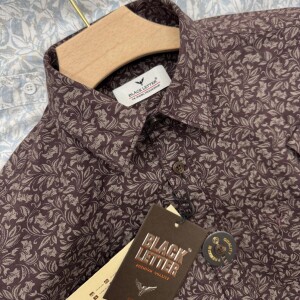 black letter half sleeve linen printed shirt