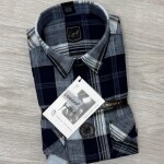 logoff cotton indigo double pocket checks shirt