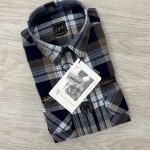 logoff cotton indigo double pocket checks shirt