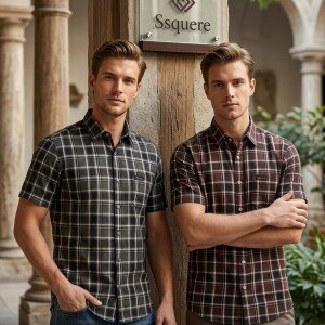 s squere half sleeve big size checks shirt